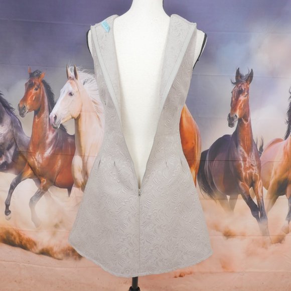 dina be Taupe Jeweled Neck Sleeveless Floral Embossed Size Small Retro Dress - Picture 10 of 10